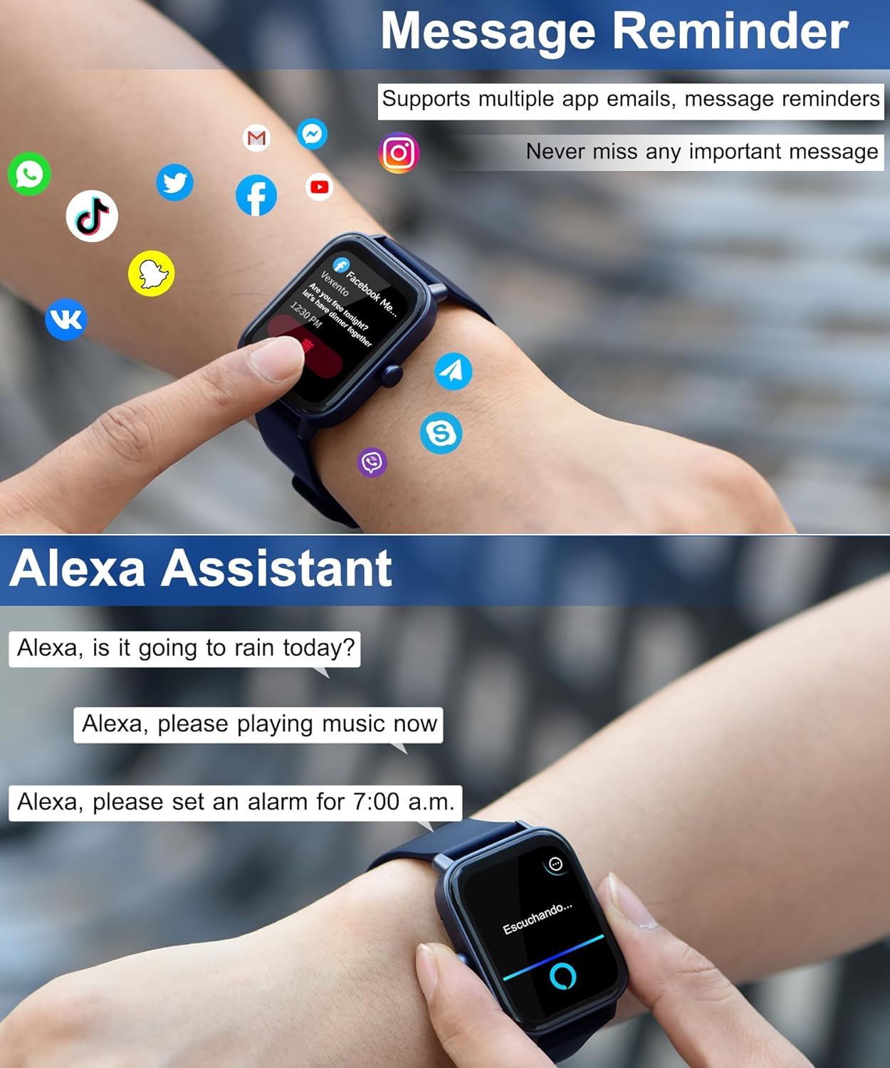 Smart Watch for Men Women with Bluetooth Call, Alexa Built-in1.8 DIY Dial with Blood Oxygen