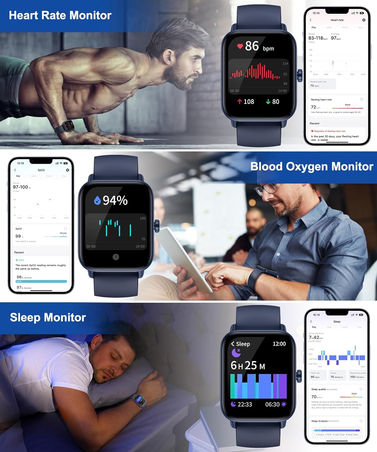 Smart Watch for Men Women with Bluetooth Call, Alexa Built-in1.8 DIY Dial with Blood Oxygen