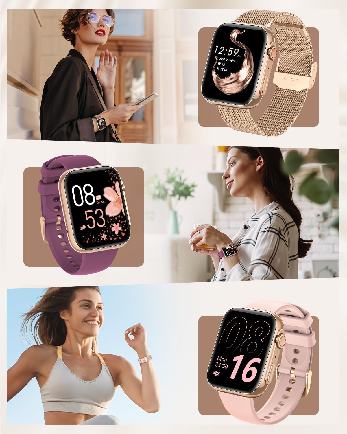 Smart Watches for Women, 1.91" HD Fitness Tracker Watch with Blood Pressure/Heart Rate Monitor,